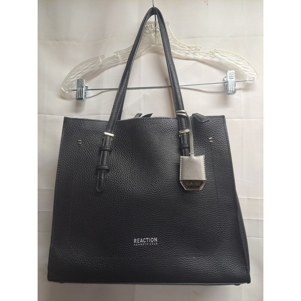 Reaction Kenneth Cole Black Pebbled Faux Leather Tote Style Purse